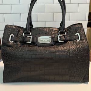Michael Kors Black crocodile embossed tote, Genuine leather, MK logo lining